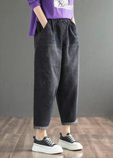 Feine blaue elastische Taillentaschen Lässige Haremshose aus Denim